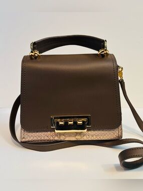 Rare Zac Posen Eartha Top-Handle Mini Crossbody Taupe Olive Brown Gold NWT